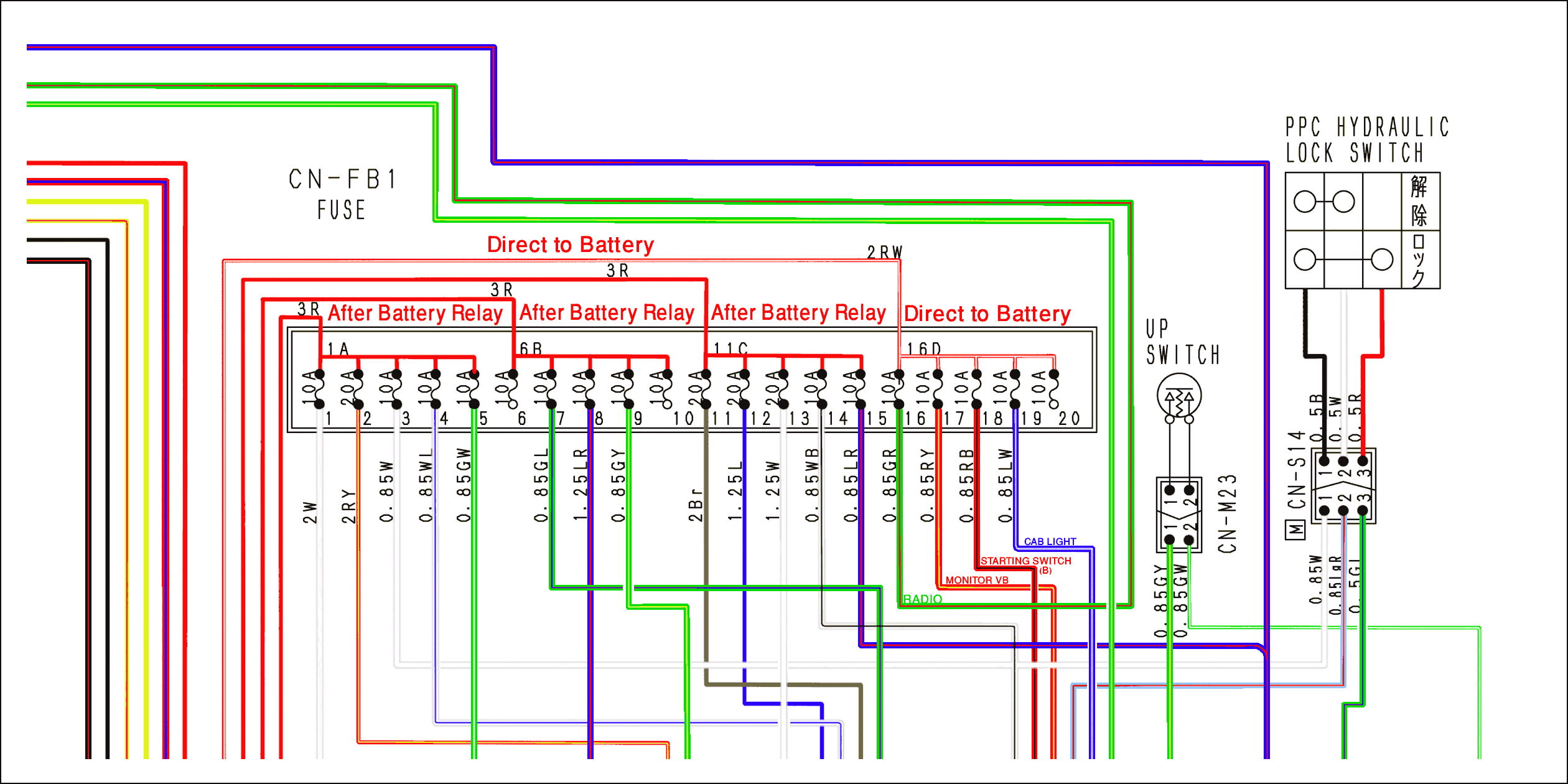 نقشه الکتریکی بصورت رنگی از بیل مکانیکی کوماتسو 200 خط 7 و 220 خط 7